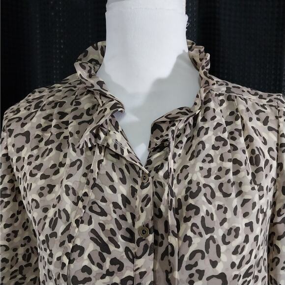 NWOT! ANN TAYLOR LOFT! BEIGE, CREAM, BROWN LEOPARD CHIFFON FLUTTERY DRESS! SZ 4 - Picture 5 of 11